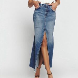 Reformation Medium Blue Denim Maxi Skirt with Center Slit